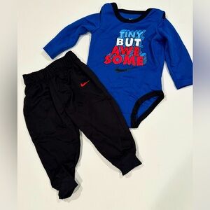 9 Months Nike Black, Red and Navy “Tiny But Awesome” Long Sleeves and Jogger Set
